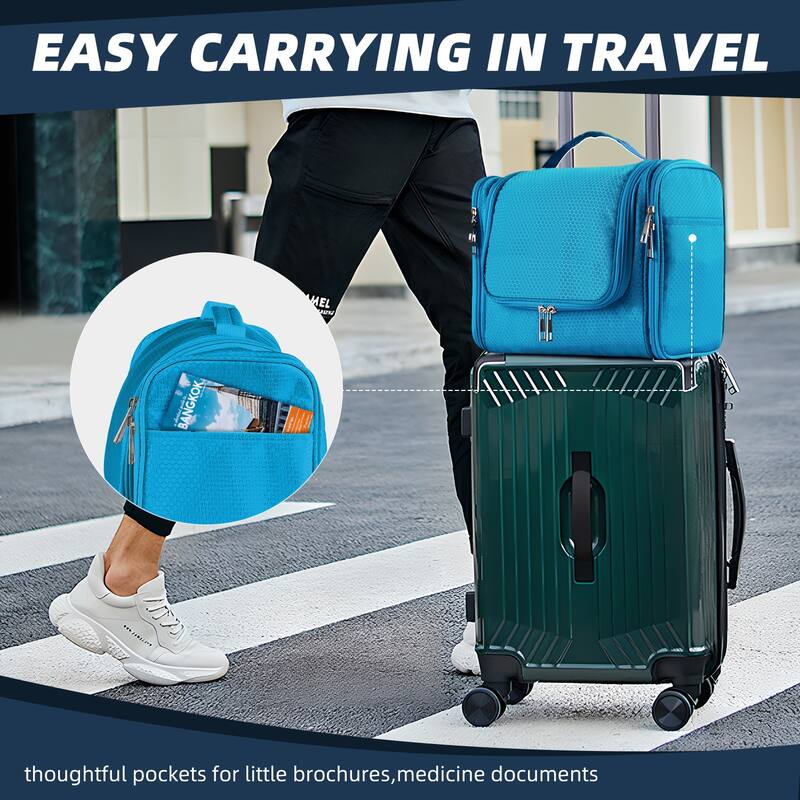 Large Hanging Toiletry Bag for Travel & Daily Use, Water-Resistant Dopp Kit for Makeup, Shaving, Toiletries