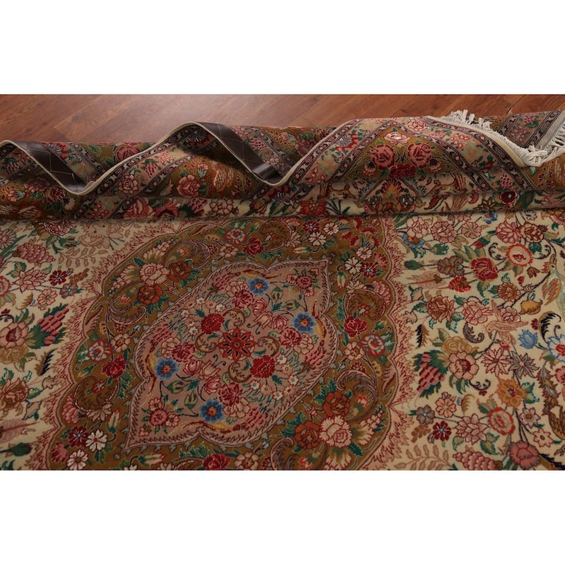 Vegetable Dye Tabriz Persian Area Rug Handmade Silk & Wool Carpet - 6'7" x 9'10"