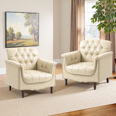 Tufted Vegan Leather Accent Chairs Set of 2