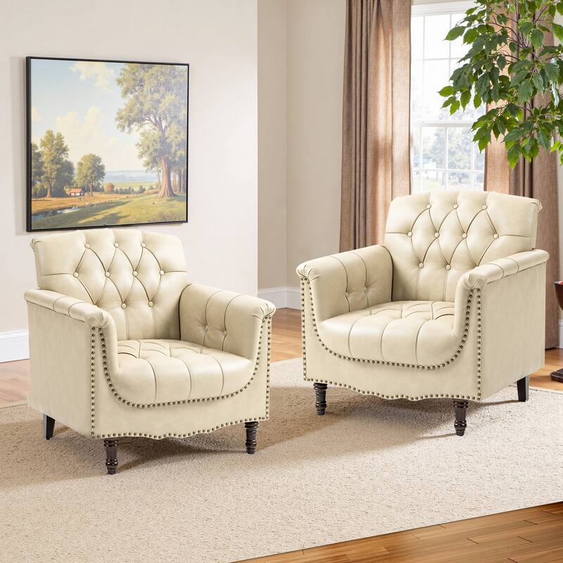 31" W Tufted Vegan Leather Accent Chairs for Living Room Set of 2