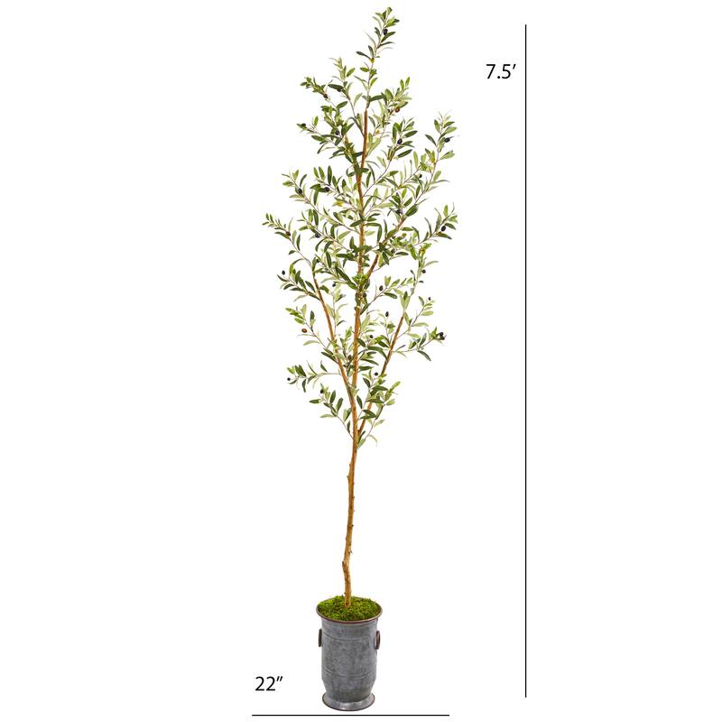 7.5' Olive Artificial Tree in Decorative Planter - Green