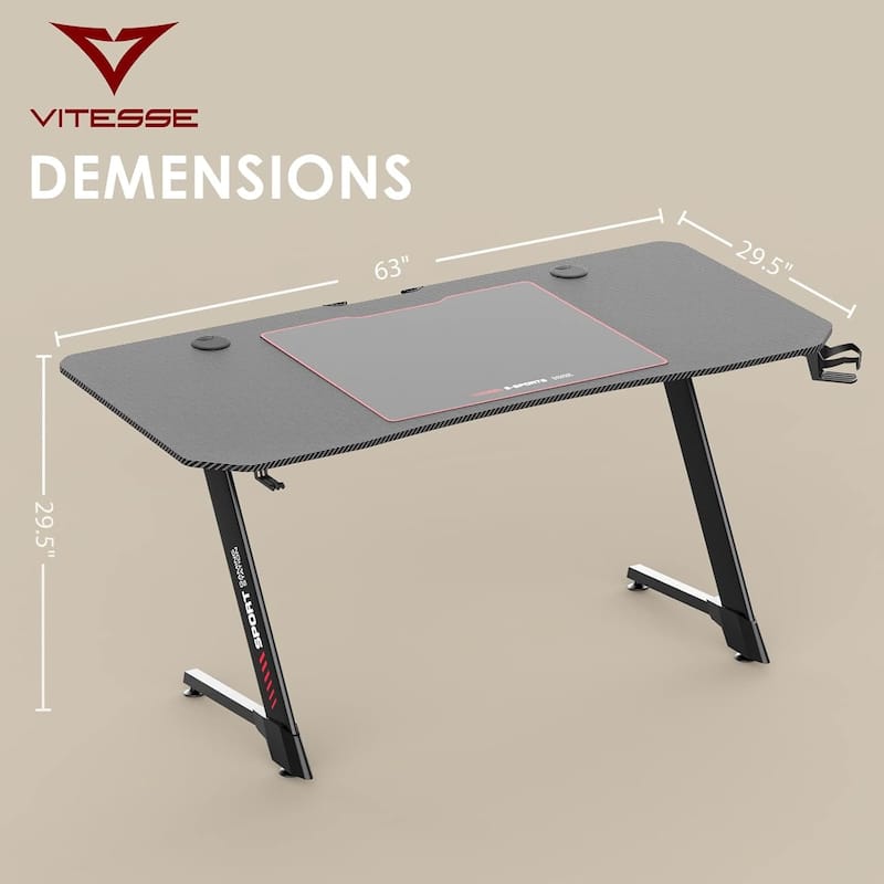 BOSSIN Ergonomic Gaming Desk Z-Shaped Office PC Computer Desk Gamer Tables with Cup Holder and Headphone Hook