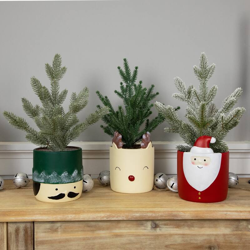 Mini Frosted Artificial Christmas Tree in Nutcracker Pot - 14.75" - Unlit