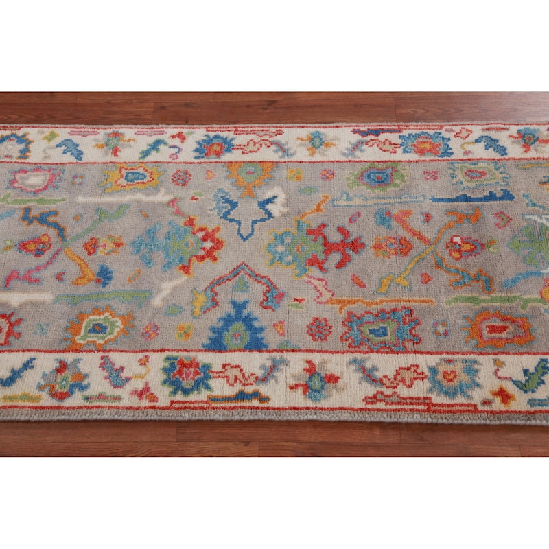 Gray Ivory Oushak Oriental Rug Handmade Wool Carpet - 2'7" x 6'0"