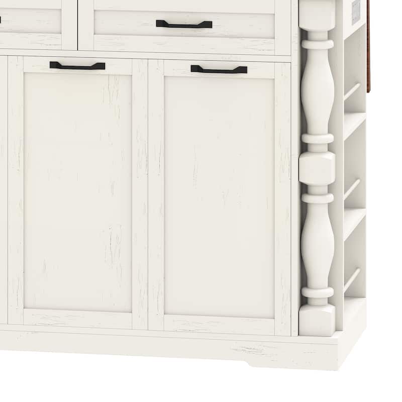 Moasis 47.6 inch Mobile Kitchen Island with Drop Leaf and Power Outlet&Pull-Out Trash Can Storage