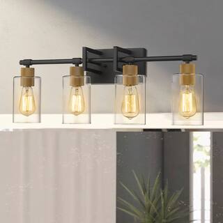 4-Light Bathroom Vanity Light ,Black and Antique Gold Finish with Clear Glass Shade