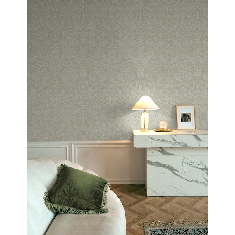 Seabrook Designs Tonal Bird Garden Prepasted Wallpaper