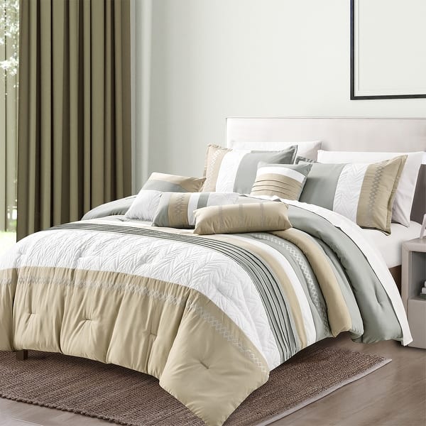 slide 2 of 5, Wellco Bedding Comforter Set Bed In A Bag - 7 Piece Patchwork Luxury Bedding Sets - Oversized Grey - King