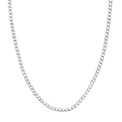 Curata 925 Sterling Silver Rhodium 4.4mm Light Curb Chain Necklace for Men (Lobster)