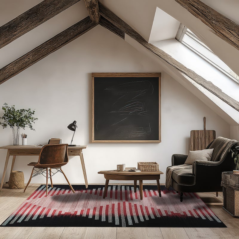 Hand-Knotted Wool Red/Black Modern Transitional Modern Flat Weave Rug