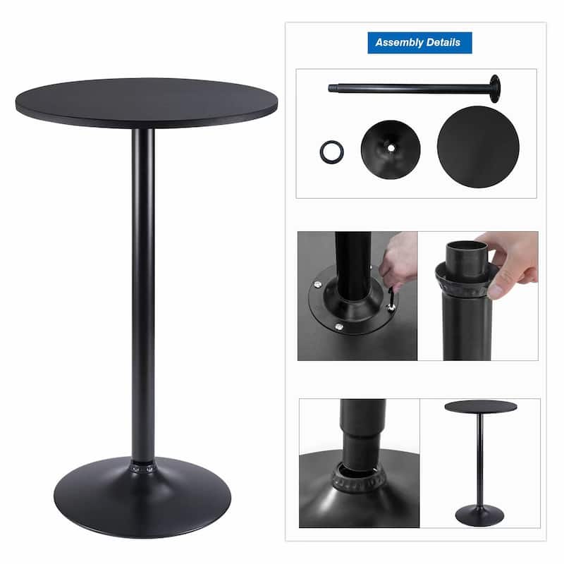 Homall Bistro Pub Table Round Bar Height Cocktail Table Metal Base MDF Top Obsidian Table with Black Leg 23.8inch Top - N/A