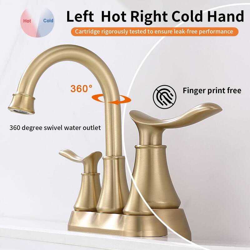 4 Inch Centerset Bathroom Sink Faucet Dual Handle Bathroom Faucet with 360°Swivel Spout Vanity Tap with Pop Up Drain