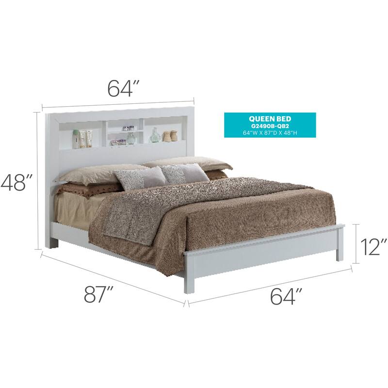White Queen Bed with Transitional Style, Crisp Finish and Spacious Frame for Comfortable Bedroom Retreats and Decor