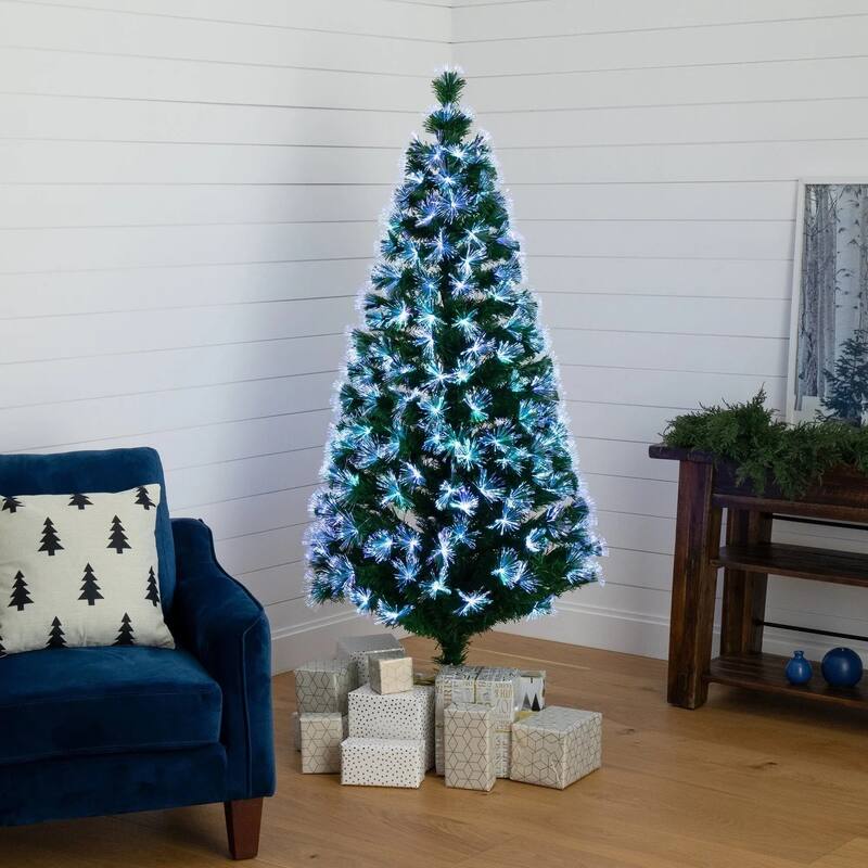 6' Pre-Lit Fiber Optic Artificial Christmas Tree, Multicolor LED Lights - 6 Foot