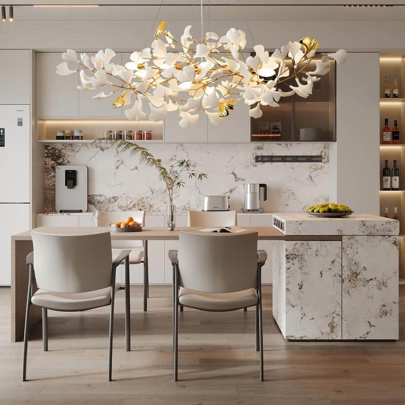KAYLA Ceramic Ginkgo Leaf 8 -Light L40 Inch Chandelier