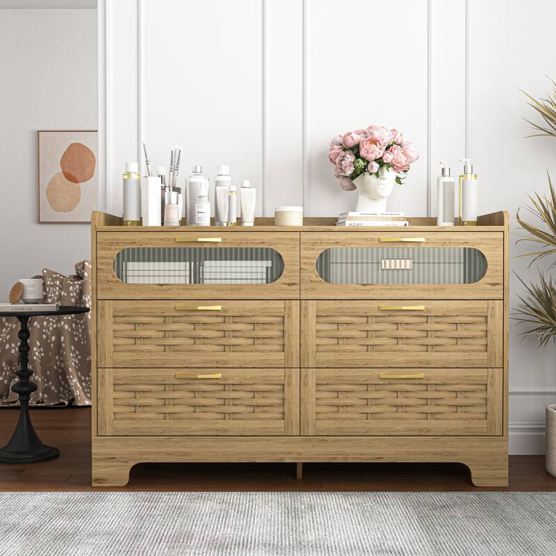 Wood 6 Drawer Dresser for Bedroom, Large Double Dresser with Wide Drawers,Modern Chest of Drawers,Storage Organizer Dresser