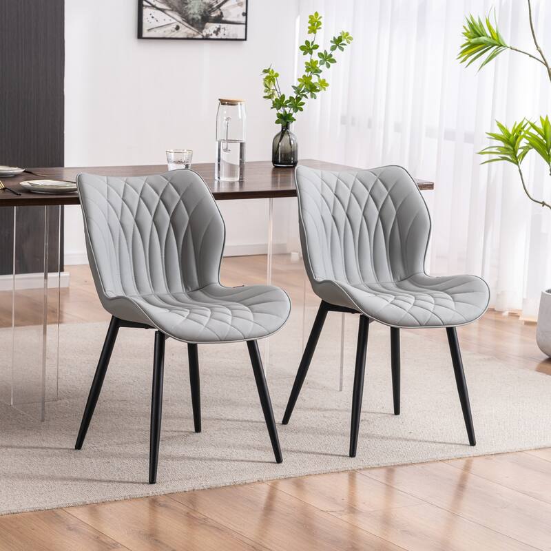 Upholstered Dining Chairs Set of 2, Faux Leather Kitchen Chairs - Gray