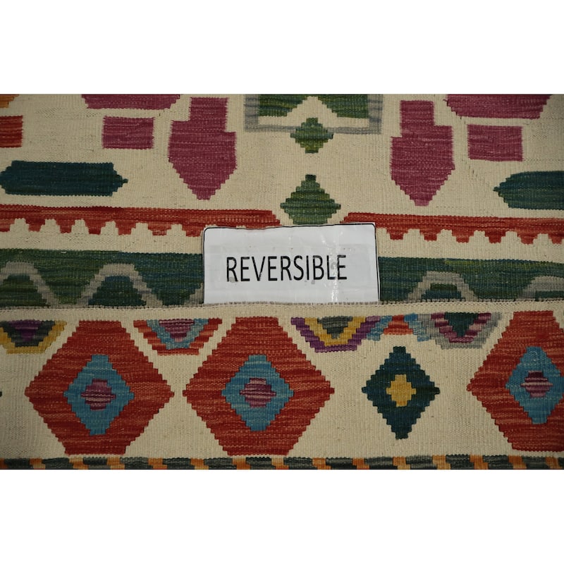 Hand Woven Oriental 100% Wool Carpet Southwestern Tribal Multi-Colored Kilim Area Rug - 11' 4'' X 8' 4''