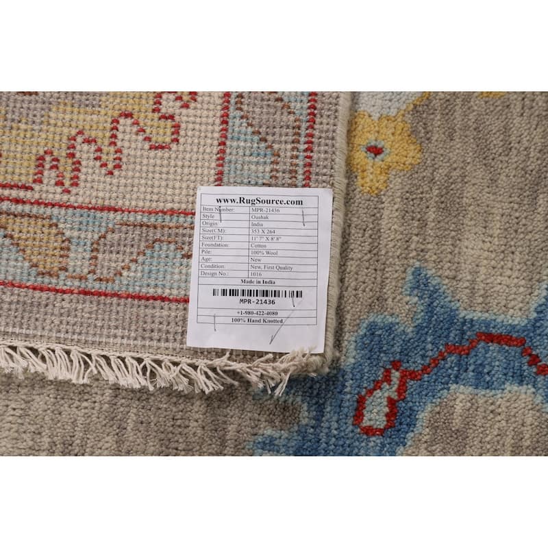 All-Over Floral Oushak Oriental Area Rug Hand-Knotted Wool Carpet - 8'8" X 11'7"