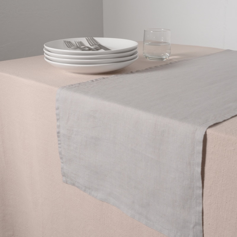 KAF Home 100% Stone Washed Linen Table Runner, 14" x 72" - 14" x 72" - Light Gray