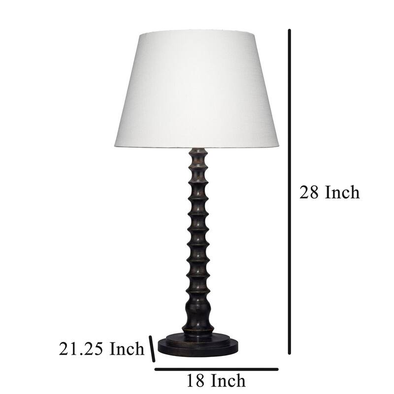 Dio 31 Inch Table Lamp, White Slub Drum Shade, Black Turned Wood Base