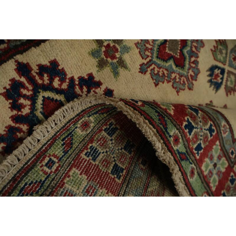 Hand Knotted Oriental 100% Wool Carpet Traditional Geometric Beige & Ivories Kazak Area Rug - 4' 11'' X 3' 4''