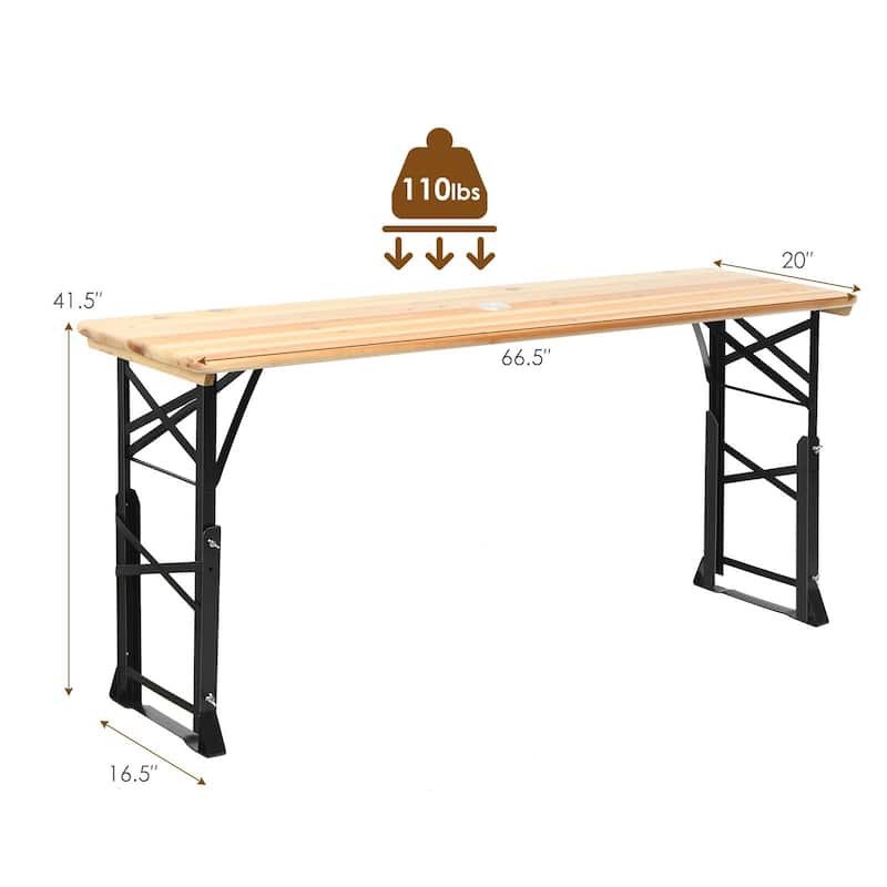66.5" Outdoor Wood Folding Picnic Table with Adjustable Heights - 66.5" (L) x 20" (W) x 29.5"/41.5" (H)