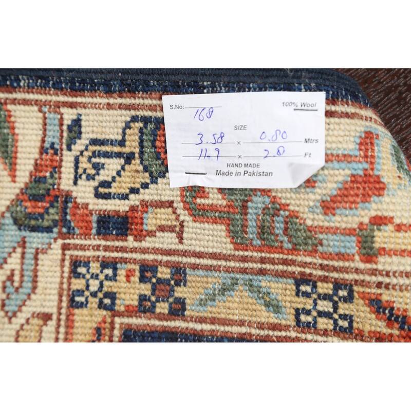 Tribal Geometric Oriental Kazak Runner Rug Wool Hand-knotted Carpet - 2'8" x 11'9"