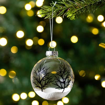 4ct Clear Frosted Winter Tree Glass Christmas Ball Ornaments 3.25"