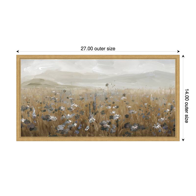 Field of Flowers Neutral by Danhui Nai Framed Canvas Wall Art Print - Plastic - 27 x 14 in - Gold