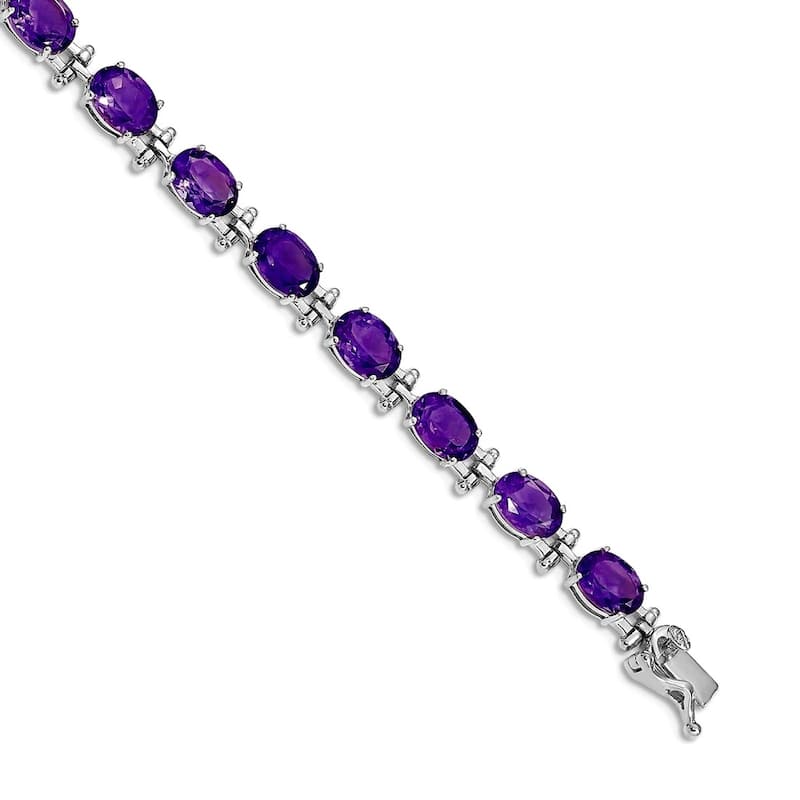 Curata 14k Yellow or White Gold 7" 7x5mm Oval Genuine Gemstones Classic Bracelet - Amethyst - White - Amethyst
