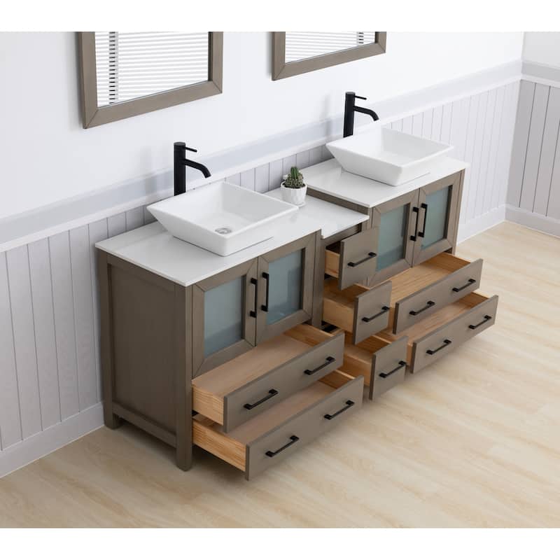 Vanity Art 72" Double Sink Bathroom Vanity Set with Engineered Marble Top Free Mirror - 72 x 18.5 x 36 Inches