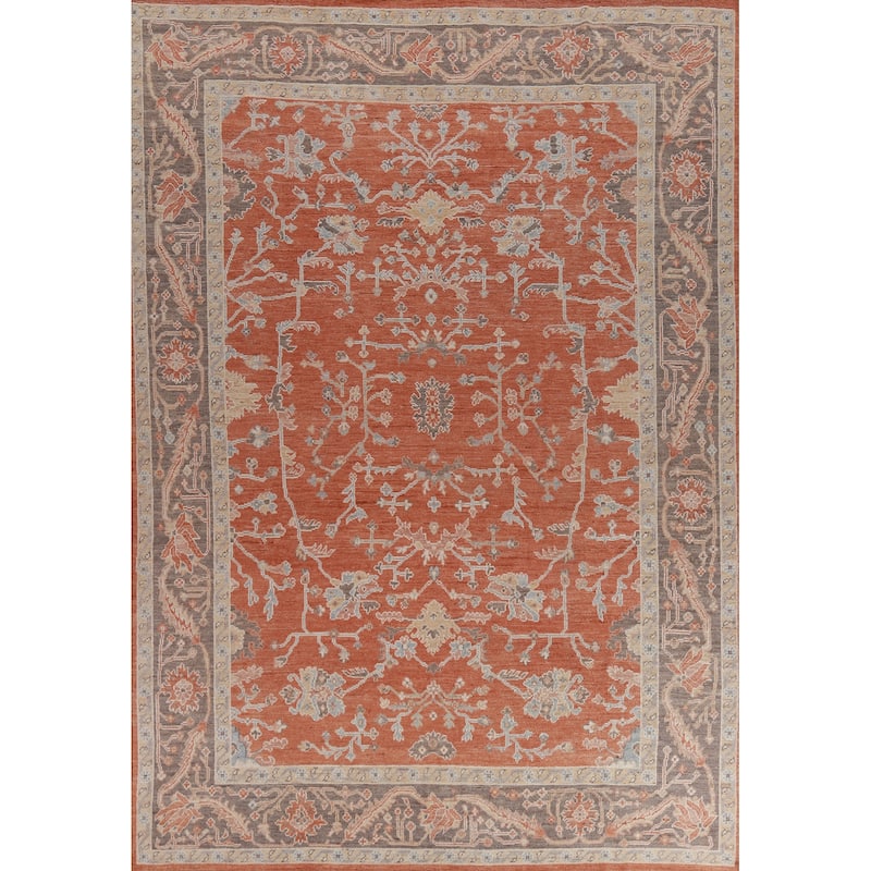 Hand Knotted Oriental 100% Wool Carpet Transitional All-Over Oranges & Rust Oushak Area Rug - 12' 4'' X 9' 3''