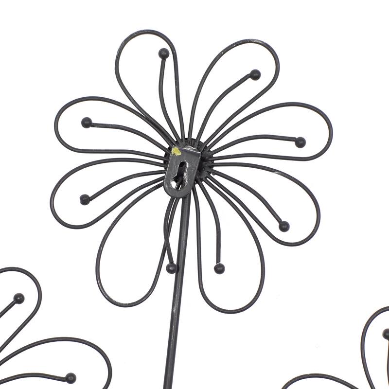 Black Metal 3D Wire Floral Home Wall Decor with Crystal Embellishments
