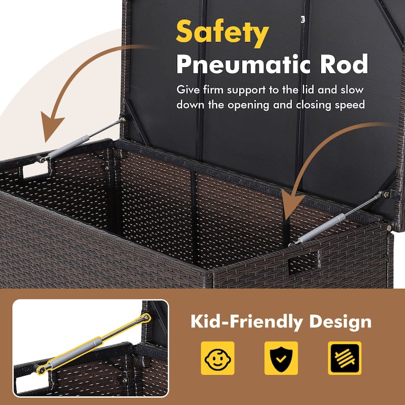 Large Mix Brown Deck Storage Box with Steel Frame and Wheels and Protective Liner