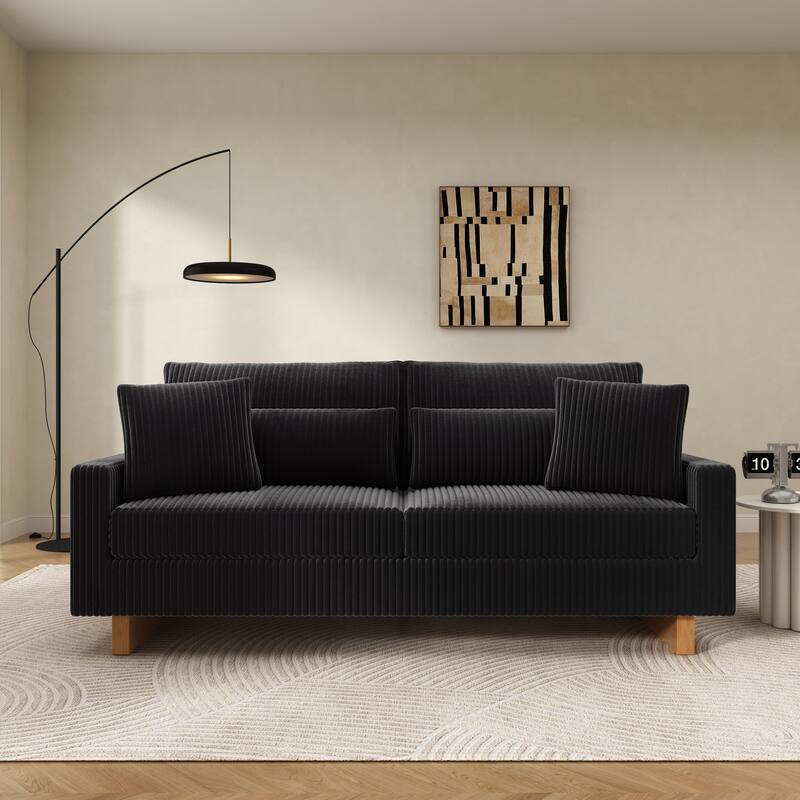 Roomfitters Modern Corduroy Loveseat Sofa with 4 Pillows, Upholstered 2-Seater Couch - Black