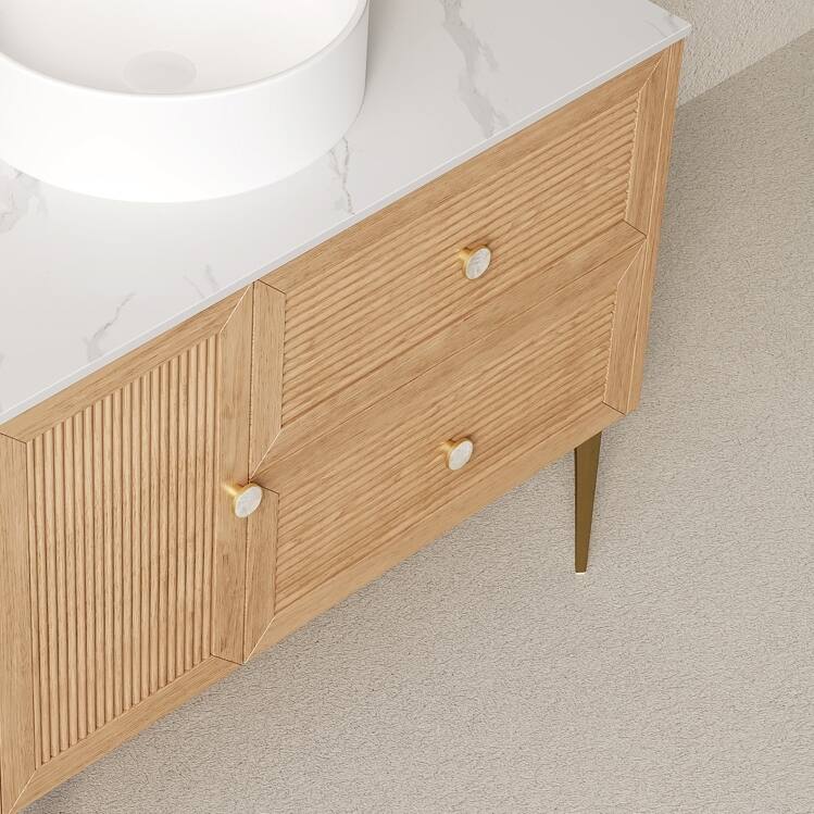 36" Freestanding Bathroom Cabinet with Carrara White Sintered Stone Counter Top, Two Drawers and One Door, NO Basin