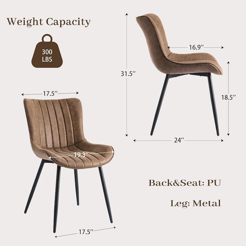 Upholstered Dining Chairs Set of 2, Mid Century Modern Armless Kitchen Chair