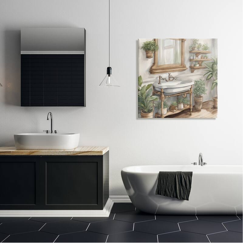 Stupell Bathroom View with Plants Canvas Wall Art Design by Kim Allen
