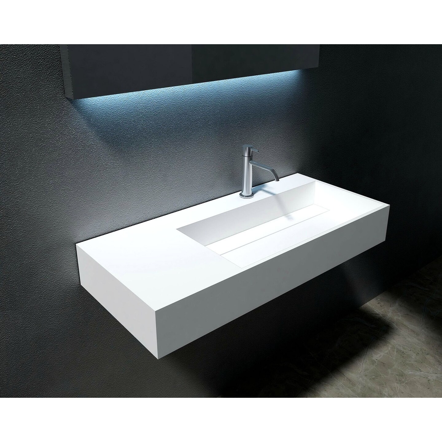 Juniper 36%22 Solid Surface Wall Mounted Sink Right Basin