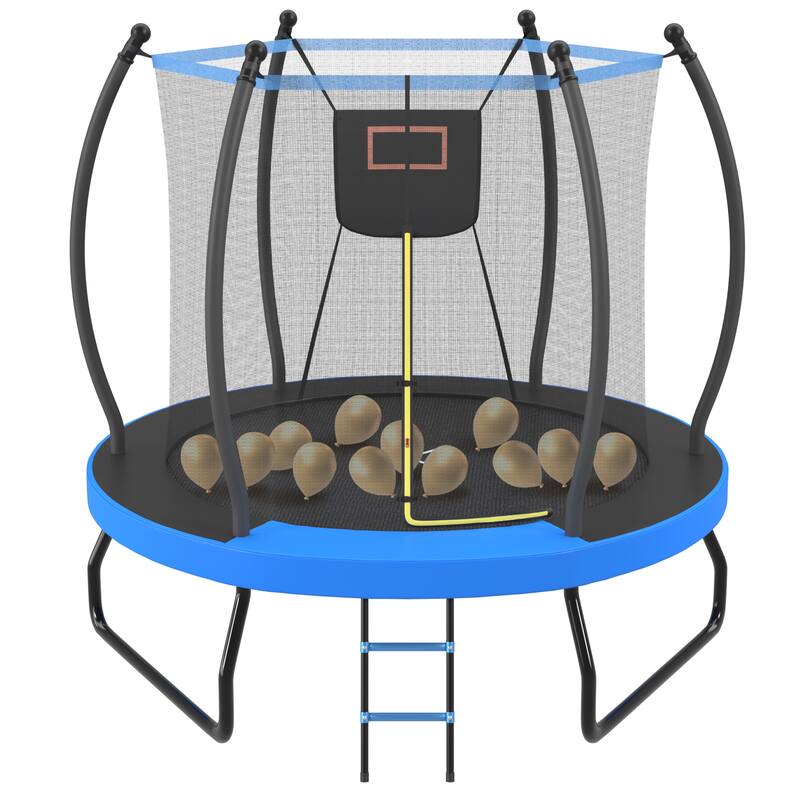 8FT Trampoline with Basketball Hoop, Enclosure net and Ladder, Outdoor Trampoline for Kids, Recreational Backyard Trampoline