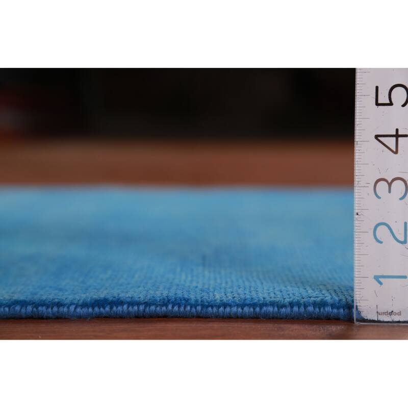 Hand Knotted Oriental 100% Wool Carpet Modern Solid Navy Blue & Blues Gabbeh Runner Rug - 8' 1'' X 3' 0''