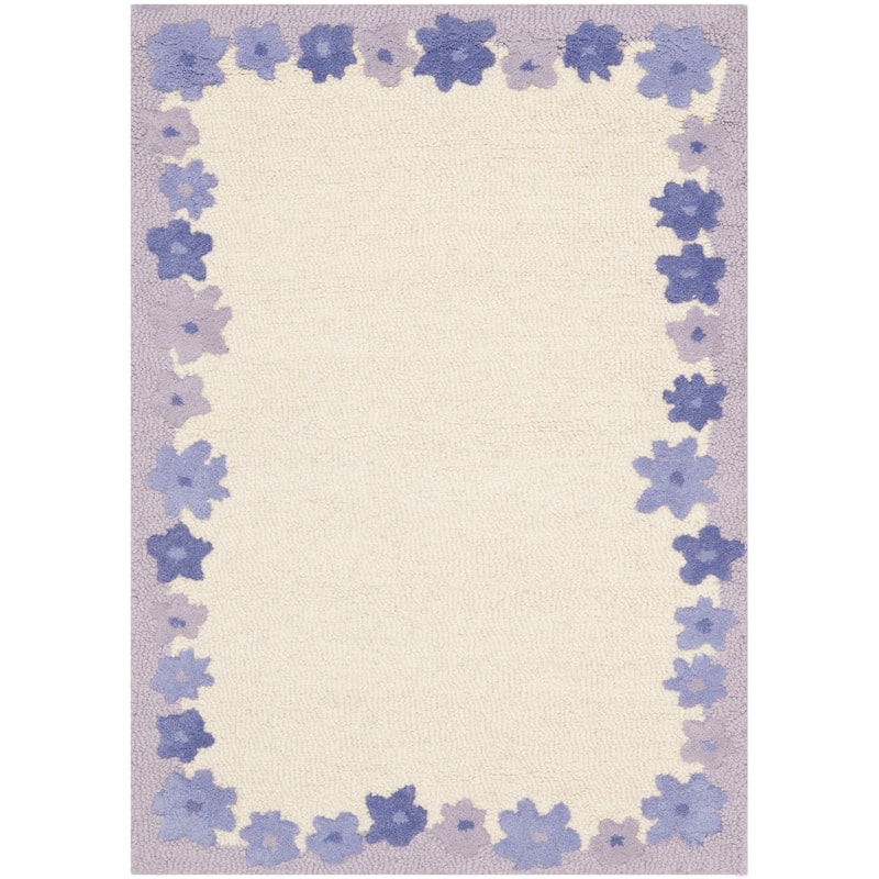 SAFAVIEH Handmade Children's Daisy Borders Ivory New Zealand Wool Rug - 2' x 3' - Ivory/Lavander - Rectangle