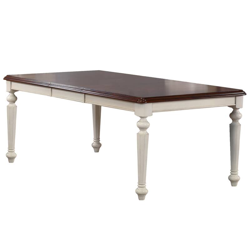 Extendable Dining Set - 5 Piece Rectangular Table & Chairs - Seats 8 - Antique White & Chestnut Brown