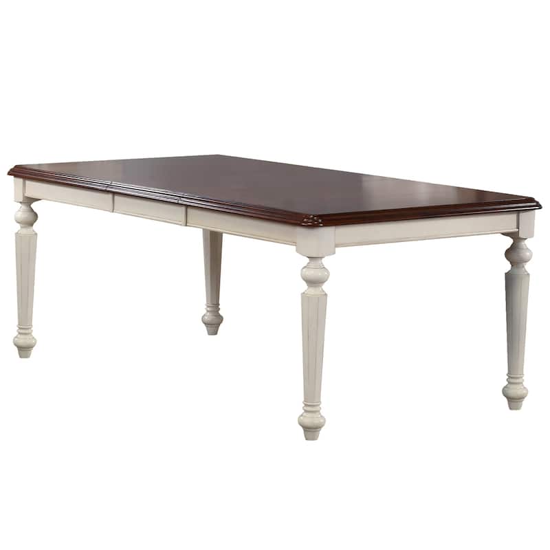 Extendable Dining Table - Rectangular Table Seats 8 - Antique White & Chestnut Brown Finish - 58