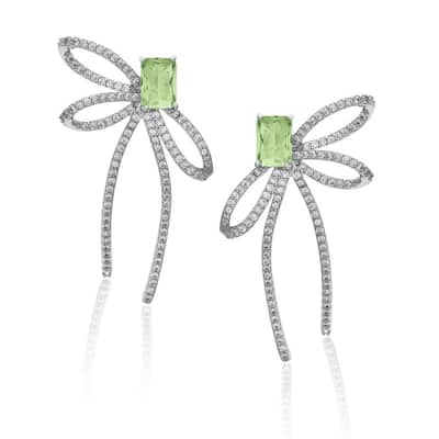 Victoria Townsend Silver Plated Green Emerald Cut and White Cubic Zirconia Side Large Bow Earring