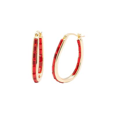 Victoria Townsend Inside Out Baguette Red Crystal Hoop Earring