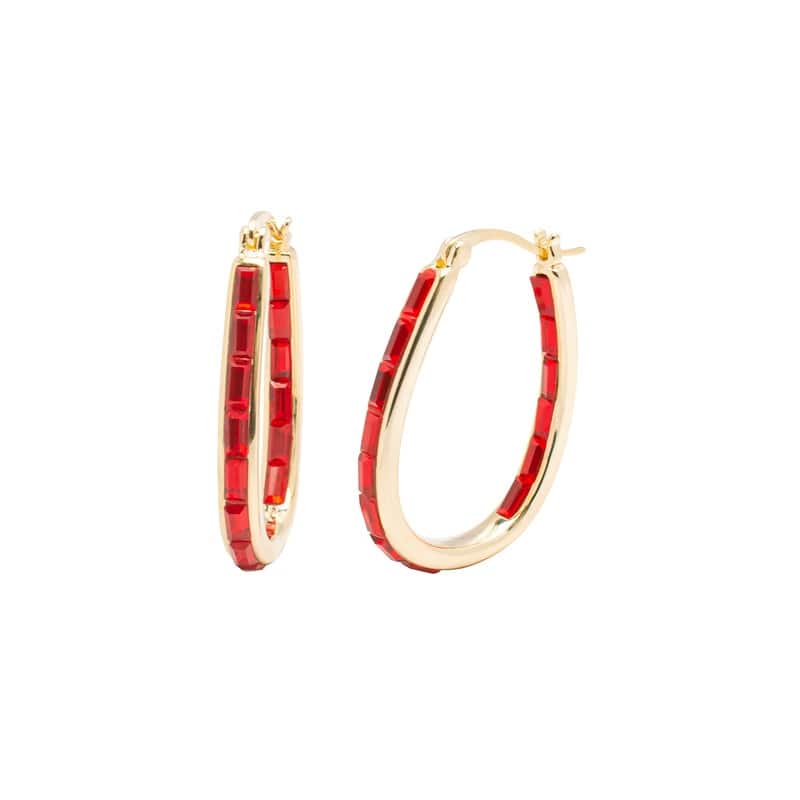 Victoria Townsend Inside Out Baguette Red Crystal Hoop Earring