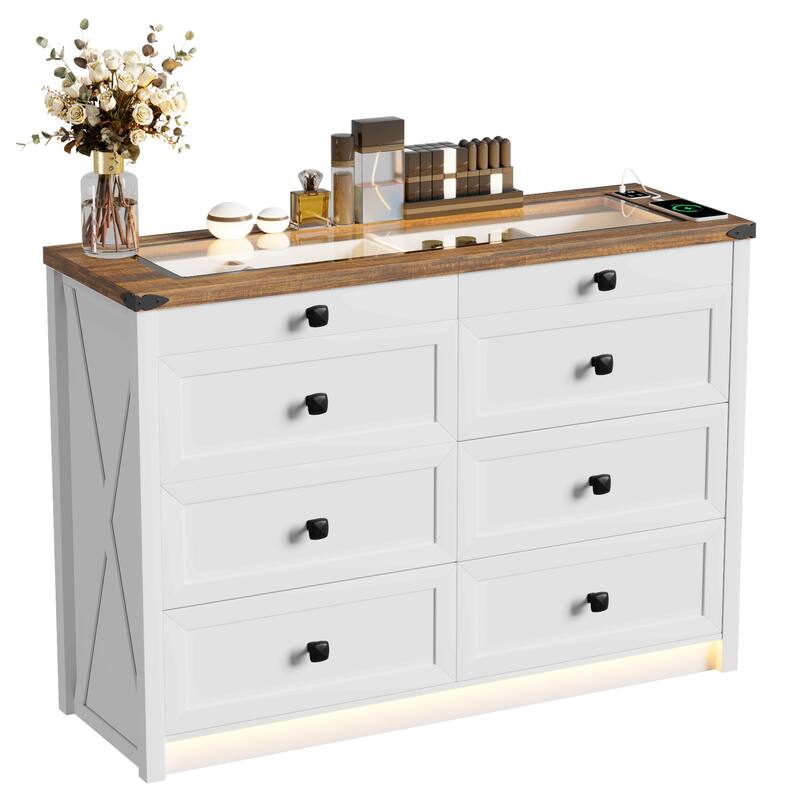 8 - Drawer Dresser With LED Light and USB Port