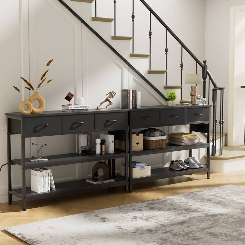 43.3" Console Table with 3 Fabric Drawers, Power Outlets & USB Ports